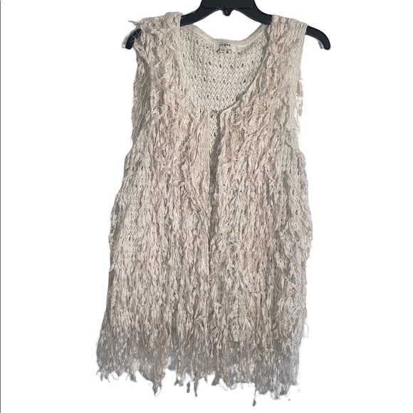 Umgee Jackets & Blazers - Umgee USA Womens Cream Open Front Sleeveless Boho Shaggy Crochet Fringe Vest M